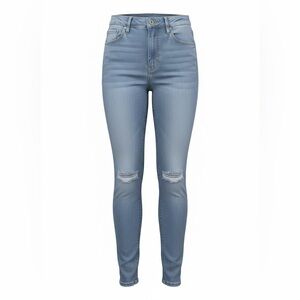 Good American Good Waist Cropped Skinny Jeans Light Wash Distressed Raw Hem 26